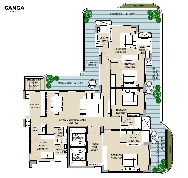 4 BHK + SR + Utility